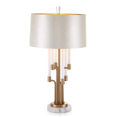 UL Individual metal bedroom bedside lamp living room hotel iron glass tube fabric shade table lamp