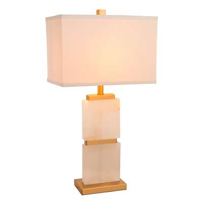 Postmodern Luxury Living Room Bedroom Fabric Lampshade Spain Marble Stone Alabaster Table Lamp