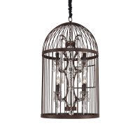 Antique Design Interior Pendant Lamp Bird Iron Cage Lighting Bedside Hotel Individual Chandelier with Crystal